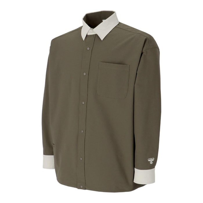 ヒュンメル シャツ メンズ PLAY シアサッカー長袖フルボタンシャツ 服 UVカット 通気性 吸汗速乾 hummel PLAY HAW4238 ブラック シルバーバーチ カーキ