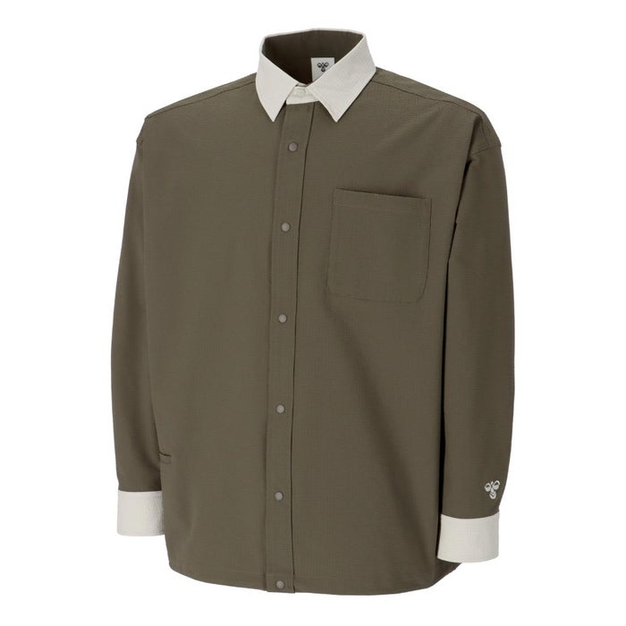 ヒュンメル シャツ メンズ PLAY シアサッカー長袖フルボタンシャツ 服 UVカット 通気性 吸汗速乾 hummel PLAY HAW4238 ブラック シルバーバーチ カーキ