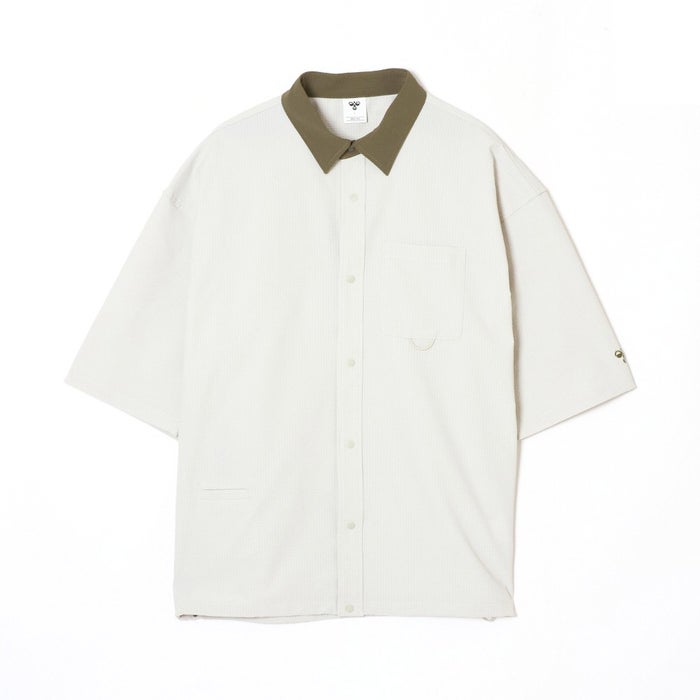 ヒュンメル PLAY シアサッカー半袖フルボタンシャツ メンズ レディース 半袖 吸汗速乾 UVカット 通気性 快適な着心地 ユニセックス hummel HAW4237