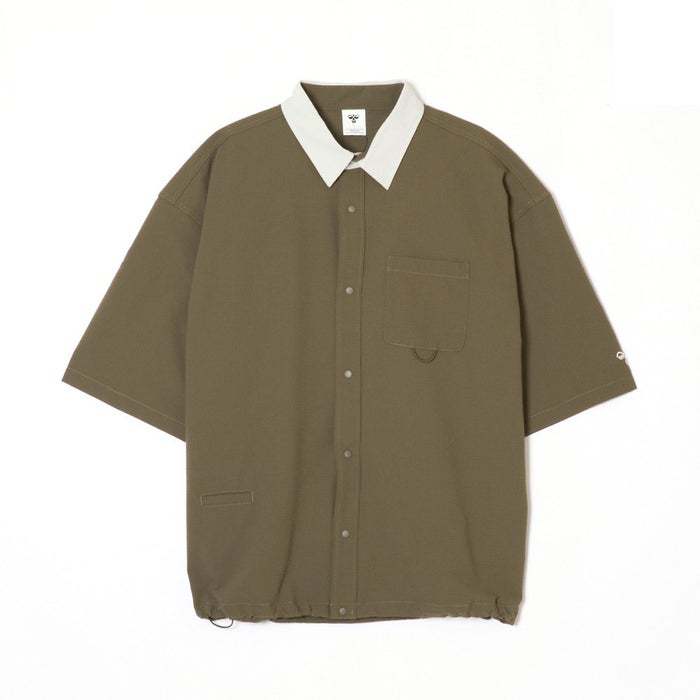 ヒュンメル PLAY シアサッカー半袖フルボタンシャツ メンズ レディース 半袖 吸汗速乾 UVカット 通気性 快適な着心地 ユニセックス hummel HAW4237