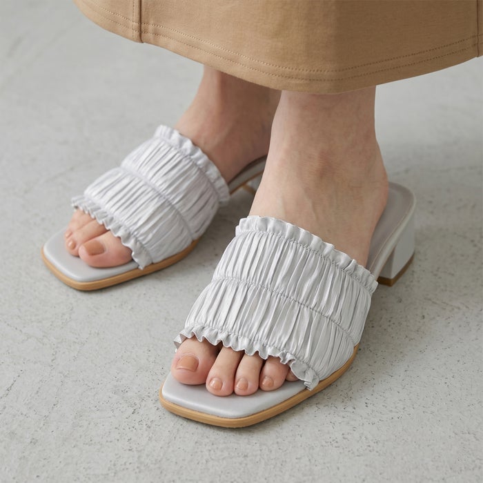 サンダル ミュール レディース ヒール 疲れない キレイめ おしゃれ かわいい ローヒール フリル リボン 歩きやすい 履きやすい 軽量 6052 Parade