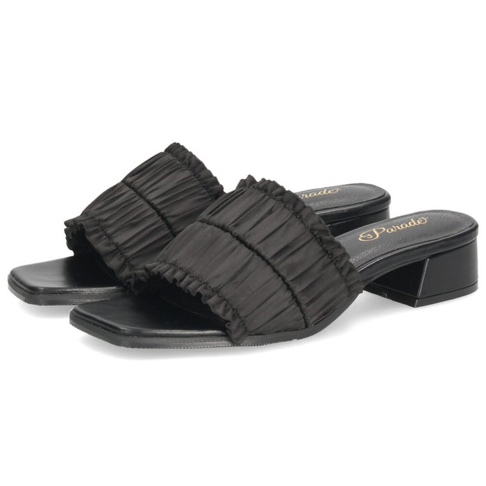 サンダル ミュール レディース ヒール 疲れない キレイめ おしゃれ かわいい ローヒール フリル リボン 歩きやすい 履きやすい 軽量 6052 Parade