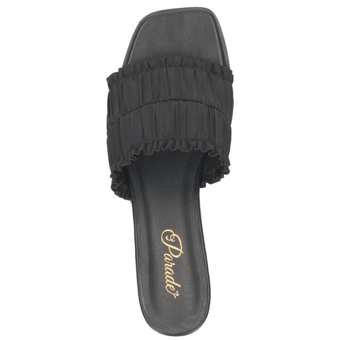 サンダル ミュール レディース ヒール 疲れない キレイめ おしゃれ かわいい ローヒール フリル リボン 歩きやすい 履きやすい 軽量 6052 Parade