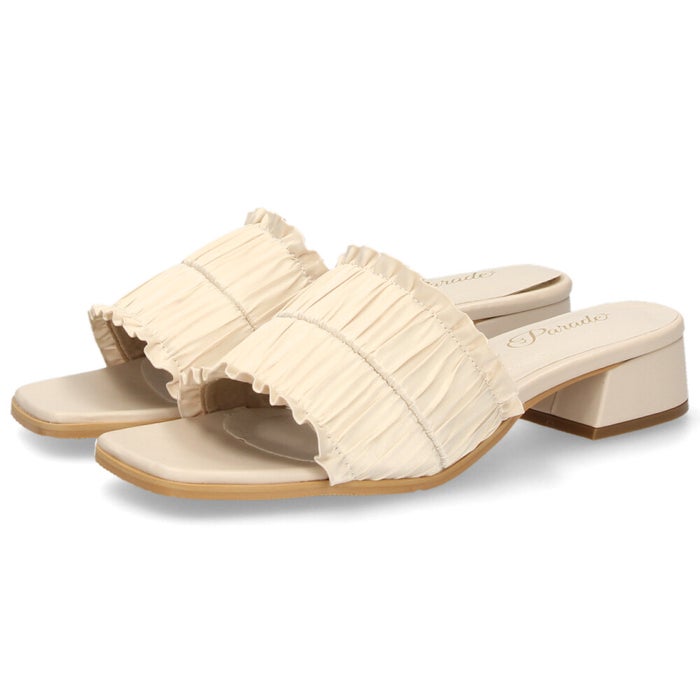 サンダル ミュール レディース ヒール 疲れない キレイめ おしゃれ かわいい ローヒール フリル リボン 歩きやすい 履きやすい 軽量 6052 Parade