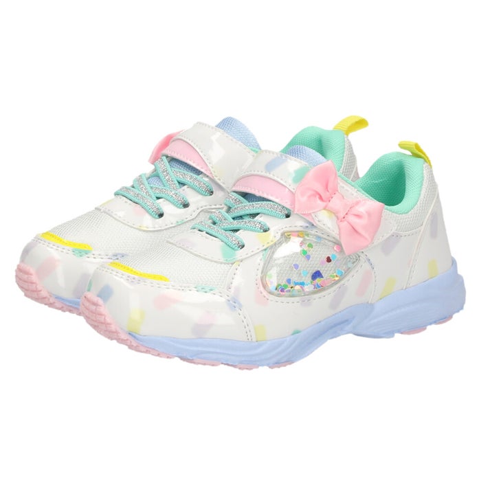 キッズ スニーカー 女の子 かわいい キラキラ リボン 子供靴 ジュニア 軽量 幅広 3E ベルクロ ゴム紐 ハート スパンコール パレード 66102 Parade
