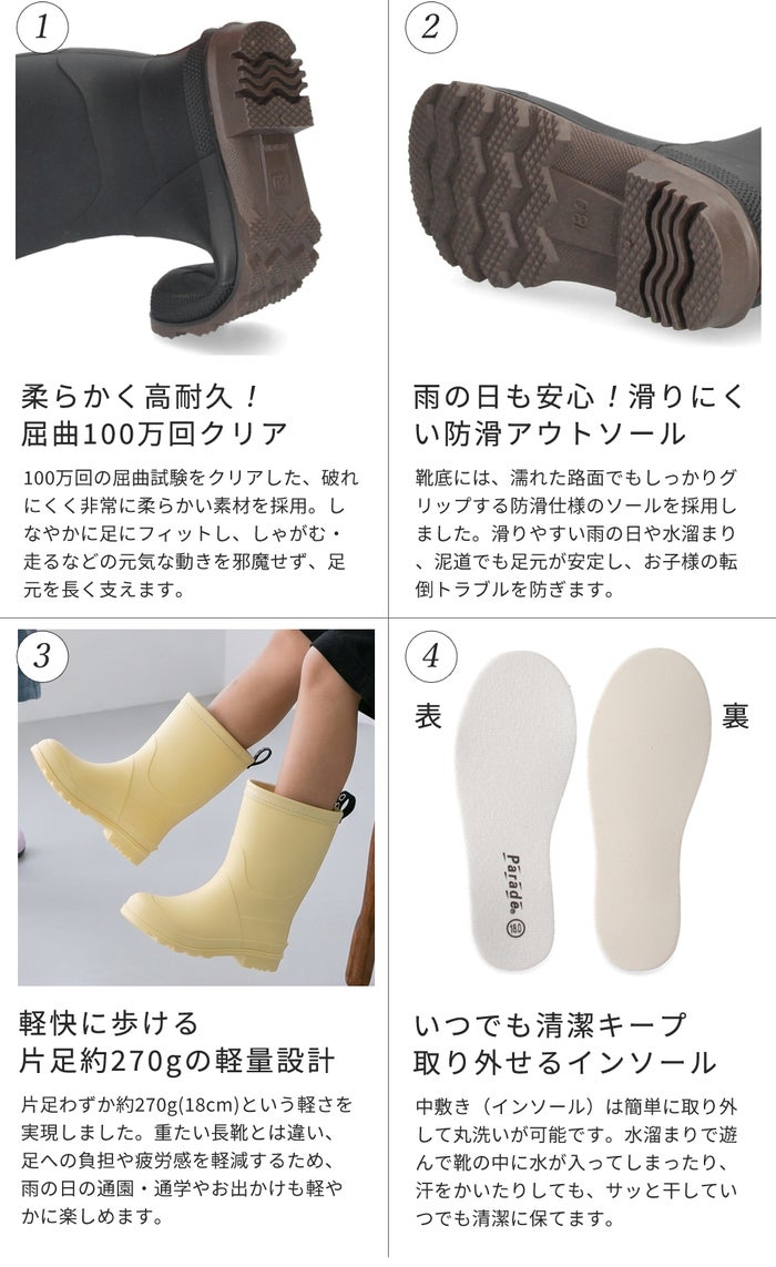レインブーツ キッズ ジュニア 長靴 子ども用 雨靴 レインシューズ 歩きやすい 柔らかい 軽い 滑りにくい シンプル カラフル パレード 66601 Parade
