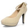 パンプス ストラップ 結婚式 パーティ 二次会 レディース 靴 ハイヒール 10cm ヒール ラメ キラキラ グリッター 2Way パレード 6504-WK Parade