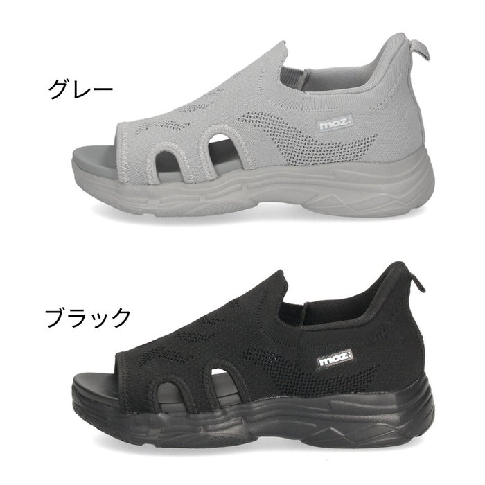 モズ レディース サンダル ニットストレッチスニーカーサンダル 厚底 軽量 着脱らくちん 歩きやすい スタイルアップ MOZ 251217 ブラック グレー
