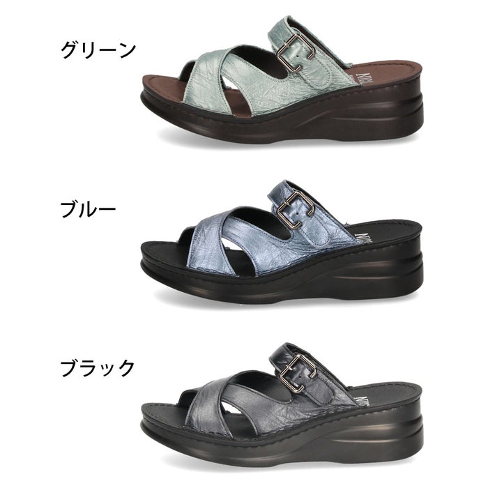 サンダル レディース つっかけ 疲れない 歩きやすい クッション 本革 日本製 NICO ニコ 40403 黒 ブラック グリーン ブルー