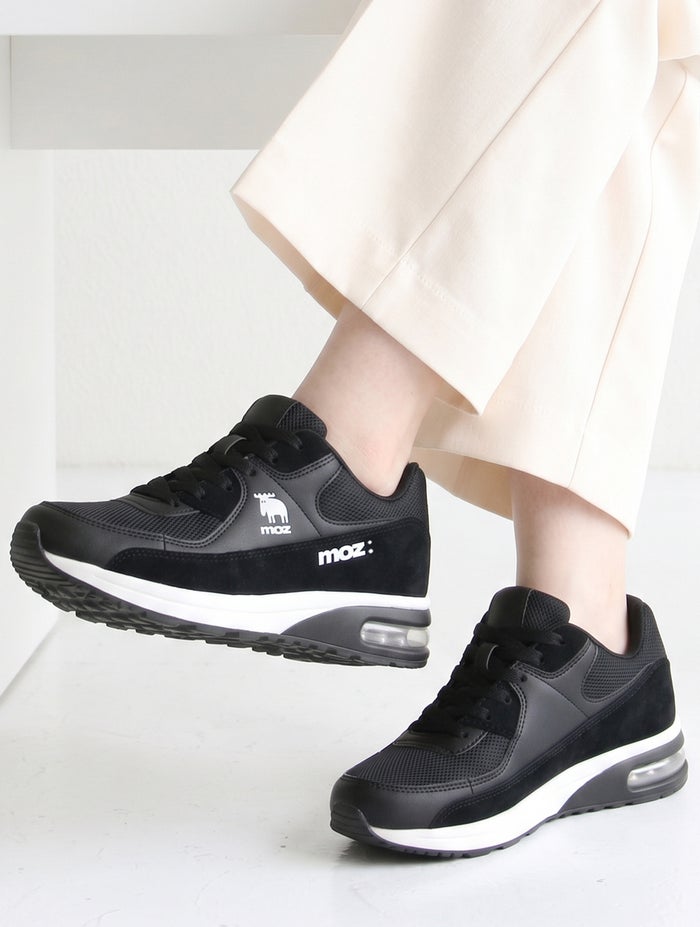 moz モズ レディース スニーカー 厚底 きれいめ エアークッション 黒 靴 軽量 シューズ ローカット レースアップ 滑りにくい カジュアル 5494