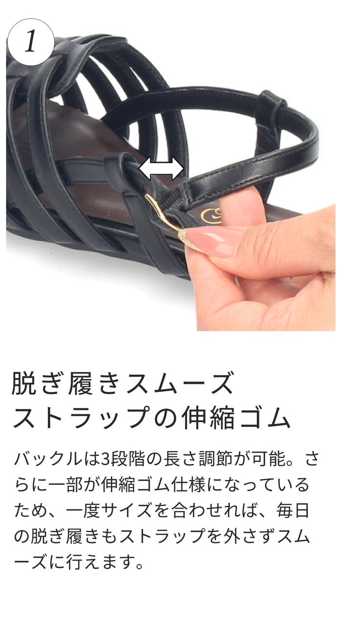 サンダル レディース グルカサンダル ストラップサンダル フラット スクエアトゥ 靴 おしゃれ ぺたんこ 脱ぎ履き楽 Parade 6044 パレード