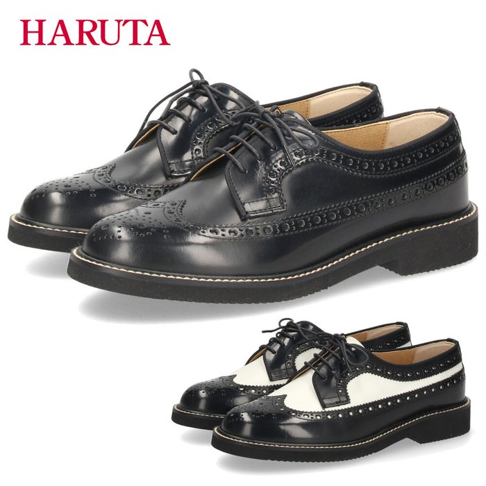 ハルタ ウィングチップシューズ レディース 革靴 本革 レースアップ 軽量 靴 黒 日本製 歩きやすい HARUTA 379KS ブラック ホワイト
