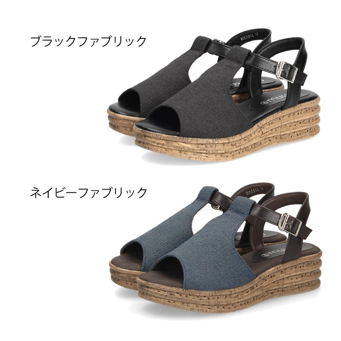 厚底サンダル レディース 疲れない 歩きやすい 安定感 ストラップ ウェッジソール プラットフォーム MUUM 3301 ブラック ネイビー