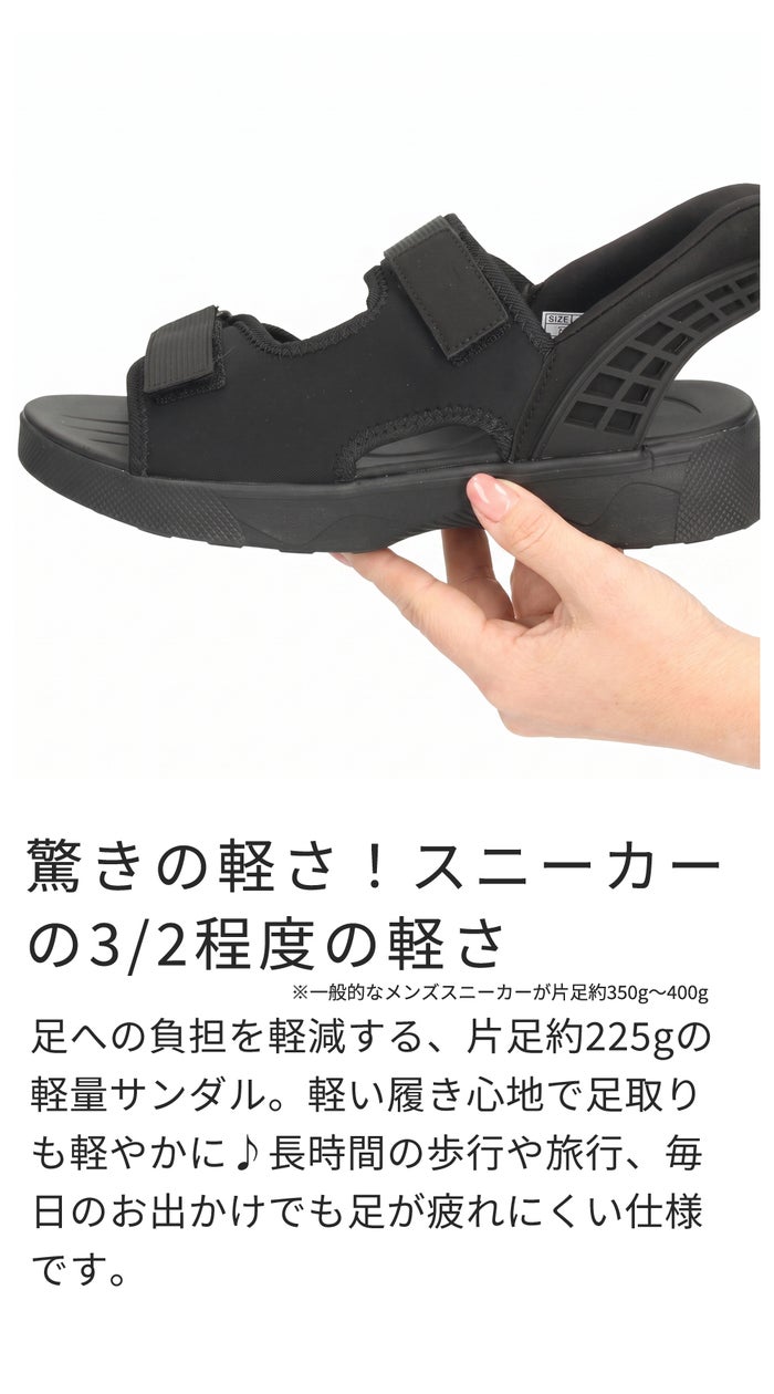 サンダル メンズ かかと付き ハンズフリー 手を使わずに履ける 立ったまま履ける 靴 軽量 マジックテープ 歩きやすい パレード Parade 70373 楽すぽ
