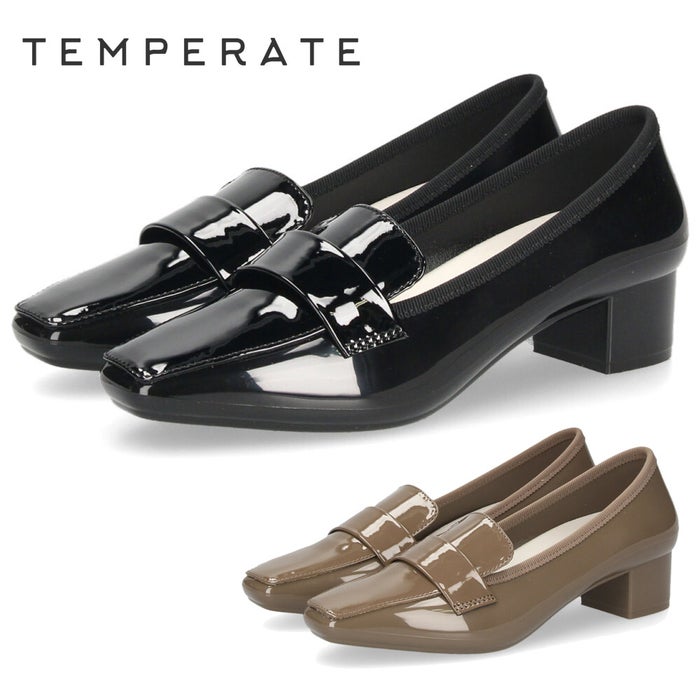 TEMPERATE テンパレイト FRIDA フリーダ レインシューズ レディース 完全防水 スリッポン パンプス スクエアトゥ 3.5cmヒール 歩きやすい 滑りにくい 光沢感
