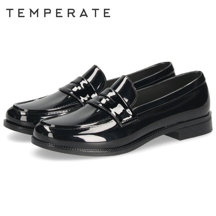 TEMPERATE テンパレイト EATHAN イーサン レインシューズ レディース 完全防水 ローファー 2cmヒール ローヒール 歩きやすい 滑りにくい 光沢感 シンプル きれいめ