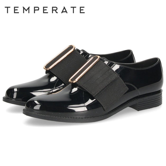 TEMPERATE テンパレイト BAKER FIT ベイカー フィット レインシューズ レディース 完全防水 2cmヒール オックスフォードタイプ 歩きやすい 滑りにくい 光沢感 ゴムベルト