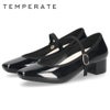 TEMPERATE テンパレイト CANNON キャノン レインシューズ レディース 完全防水 ストラップ付きヒールパンプス スクエアトゥ 3.5cmヒール 歩きやすい 滑りにくい 光沢感