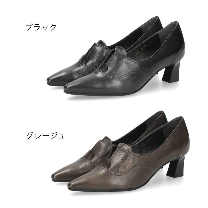 ラボキゴシ ワークス レディース パンプス 本革 黒 ブラック 日本製 ポインテッドトゥ チャンキーヒール 5cm RABOKIGOSHI works 12879