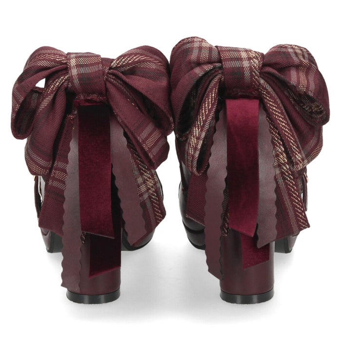 byあしながおじさん 厚底おでこリボンパンプス 靴 レディース 8990041 厚底 リボン おでこトゥ クロスストラップ 7.5cmヒール チャンキーヒール パンプス