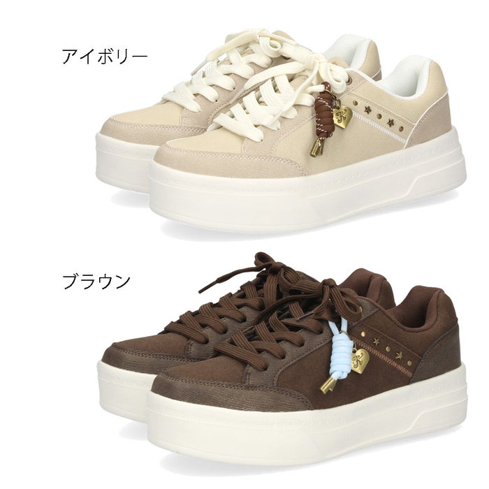 厚底スニーカー レディース ジュニア ガールズ 女の子 靴 カジュアルシューズ ２WAY 軽量 ローカット ウエスタン チャーム付き 歩きやすい キューキュー KewKew 2460 アイボリー ブラウン
