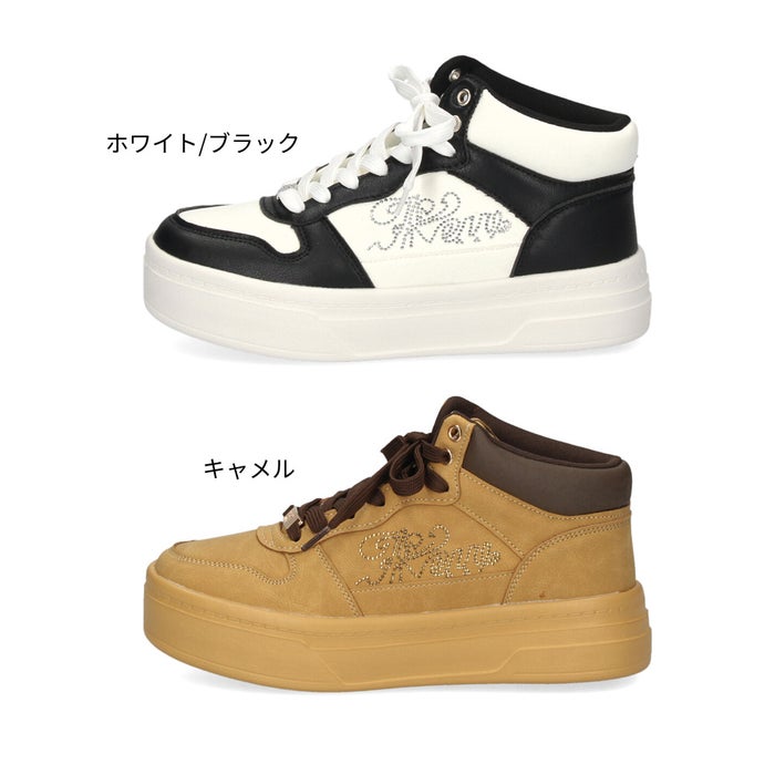 厚底スニーカー レディース ジュニア ガールズ 女の子 靴  配色ラインストーンハイカット厚底スニーカー 厚底 軽量 ラインストーン キラキラ 韓国風 KewKew Kew-2461 キューキュー