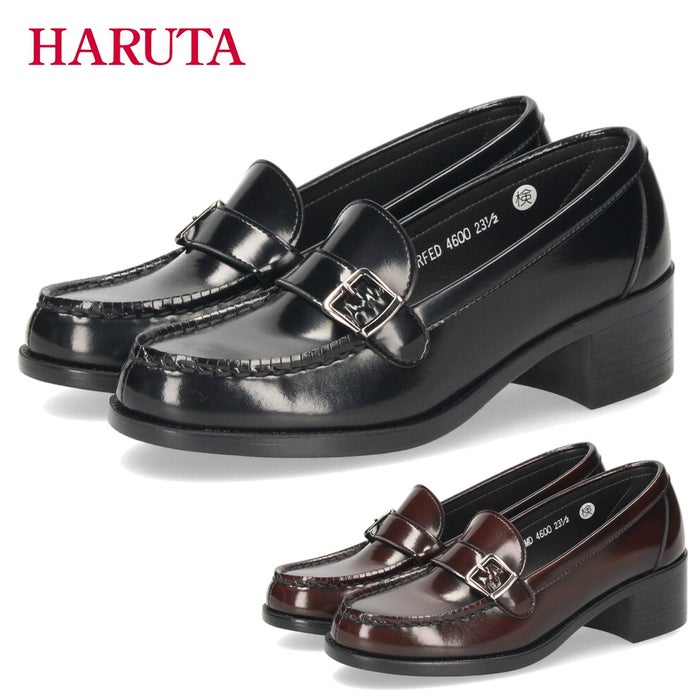 ハルタ ローファー レディース 靴 ３E 幅広 4.5cm チャンキーヒール 歩きやすい HARUTA 4600 学生 通学 黒 ブラック 茶 ブラウン 女の子 卒業式 入学式 定番