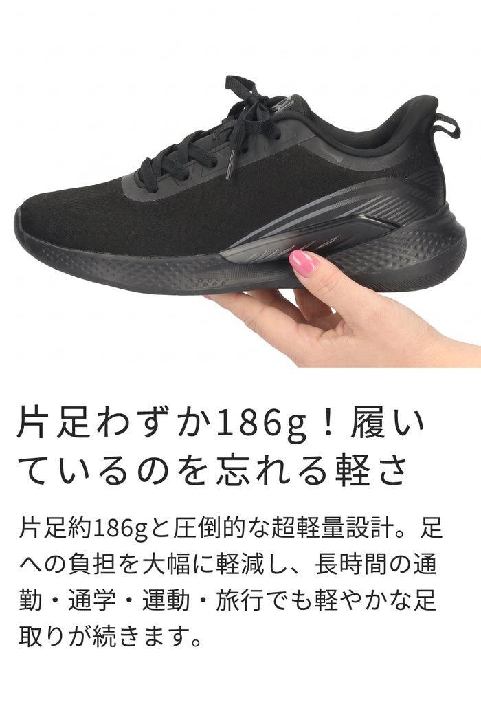 スリッポン スニーカー レディース 靴 スリップイン 履きやすい 撥水 軽い クッション 楽すぽっ 紐靴 Parade 61723 ブラック 黒