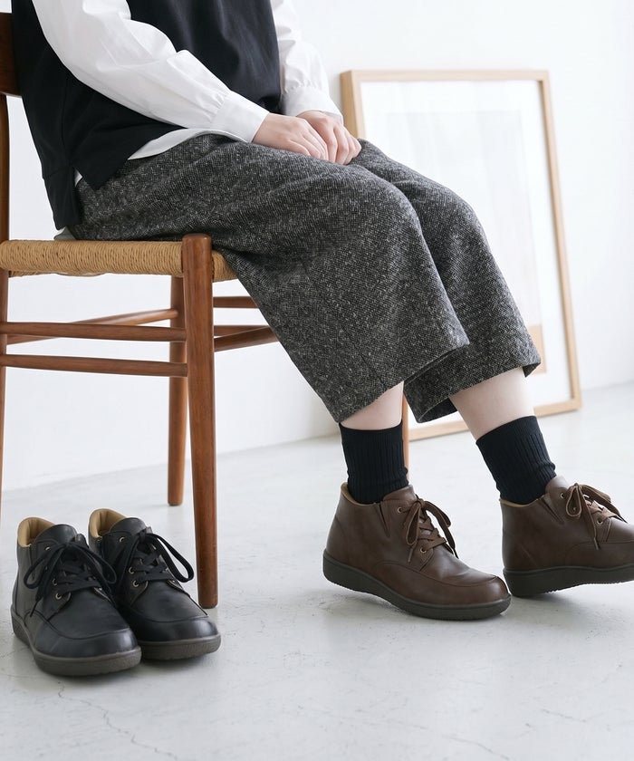 ハンズフリー 立ったまま履ける靴 レディース ショートブーツ 防水 防滑 4E ゆったり 幅広 軽量 脱ぎ履き簡単 レースアップ 紐 楽すぽっ Parade 62916 パレード