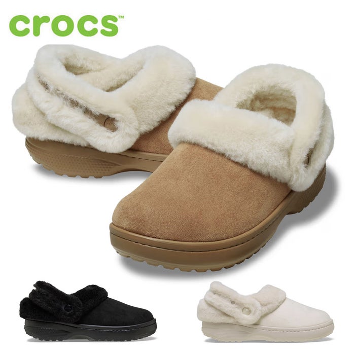クロックス サンダル レディース アンファーゲッタブル ヴィーガン スエード クロッグ ボア ファー モコモコ 冬用 crocs 212106
