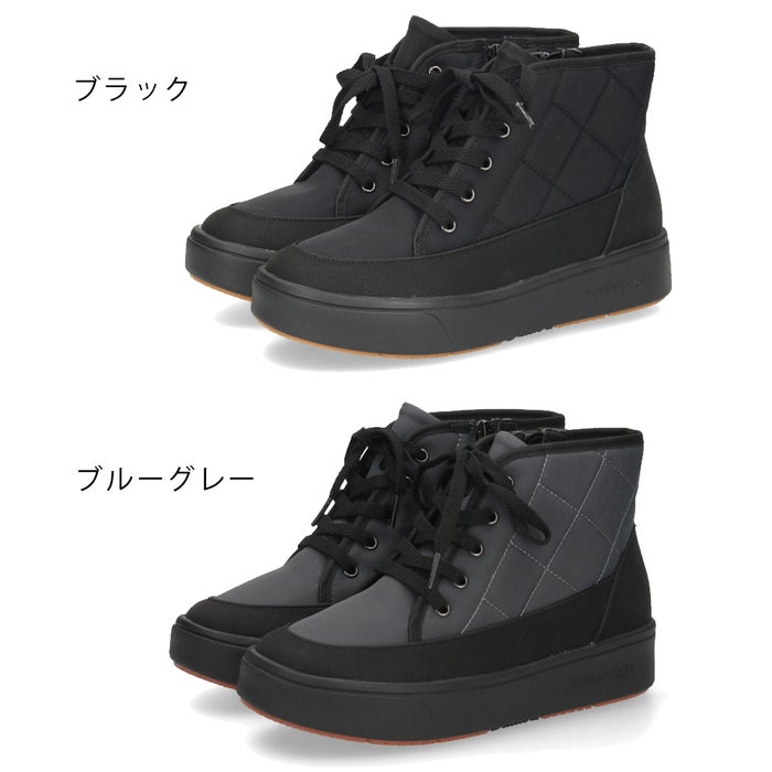 パンジー ショートブーツ レディース 厚底 撥水 生活防水 幅広 ４E 抗菌防臭 防滑 保温 軽量 キルティング サイドジップ レースアップ パンジーハーツ Pansy 1701 ブラック 黒