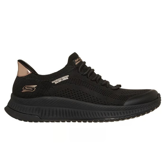 スケッチャーズ スリップインズ スリッポン スニーカー レディース 靴 ボブス ゴム紐 ノーマル幅 SKECHERS Slip-ins BOBS Squad 4 117743 ハンズフリー 立ったまま履ける 手を使わずに履ける ブラック 黒