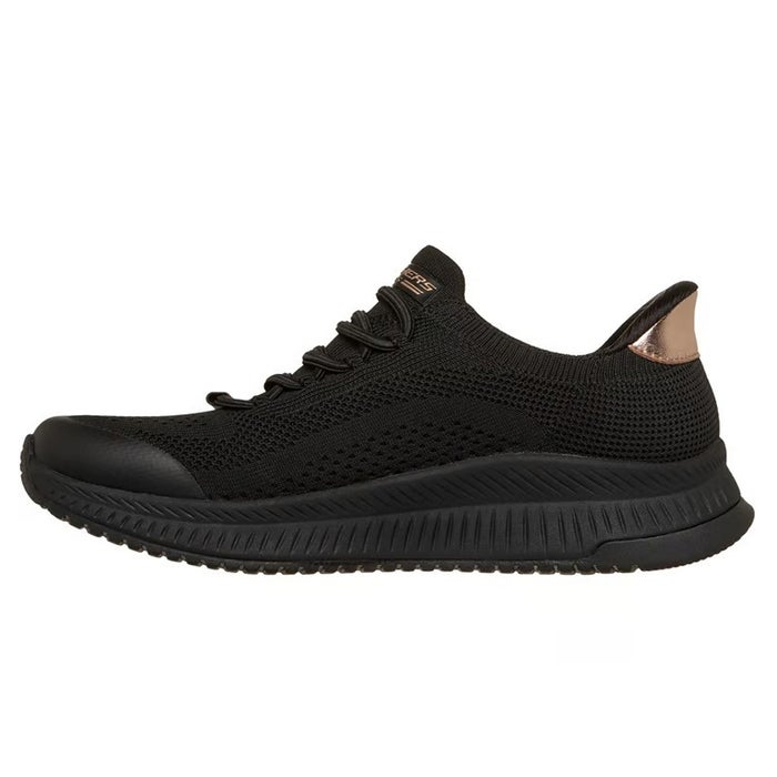 スケッチャーズ スリップインズ スリッポン スニーカー レディース 靴 ボブス ゴム紐 ノーマル幅 SKECHERS Slip-ins BOBS Squad 4 117743 ハンズフリー 立ったまま履ける 手を使わずに履ける ブラック 黒