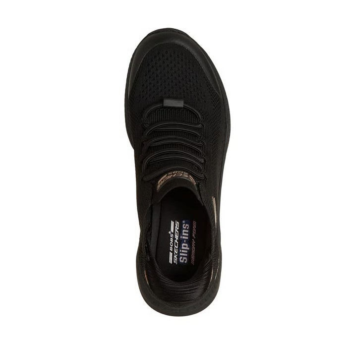 スケッチャーズ スリップインズ スリッポン スニーカー レディース 靴 ボブス ゴム紐 ノーマル幅 SKECHERS Slip-ins BOBS Squad 4 117743 ハンズフリー 立ったまま履ける 手を使わずに履ける ブラック 黒