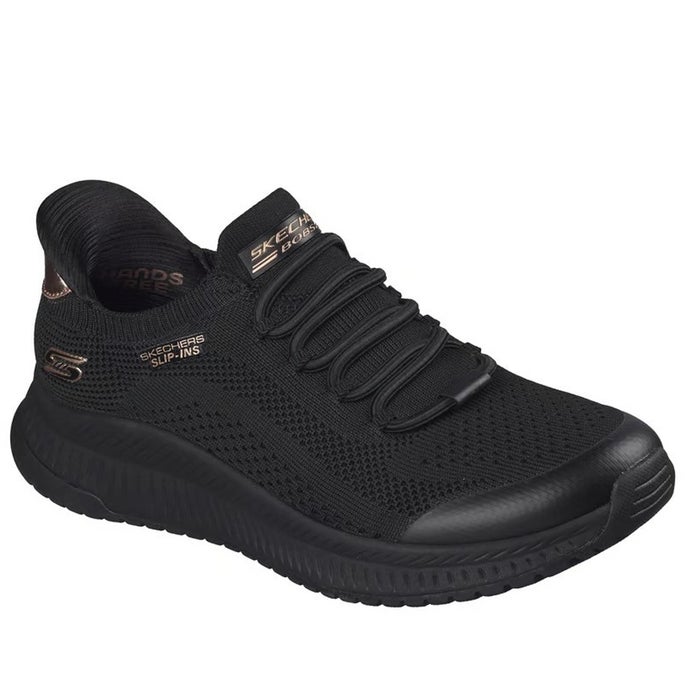 スケッチャーズ スリップインズ スリッポン スニーカー レディース 靴 ボブス ゴム紐 ノーマル幅 SKECHERS Slip-ins BOBS Squad 4 117743 ハンズフリー 立ったまま履ける 手を使わずに履ける ブラック 黒