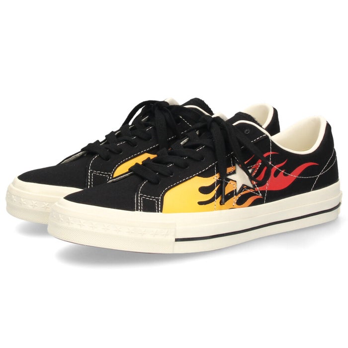 コンバース スニーカー メンズ ワンスター エイジド キャンバス IGNT 33703370 CONVERSE ONE STAR AGED CANVAS IGNT ファイヤーパターン 炎柄 ローカット ブラック 黒 レトロ