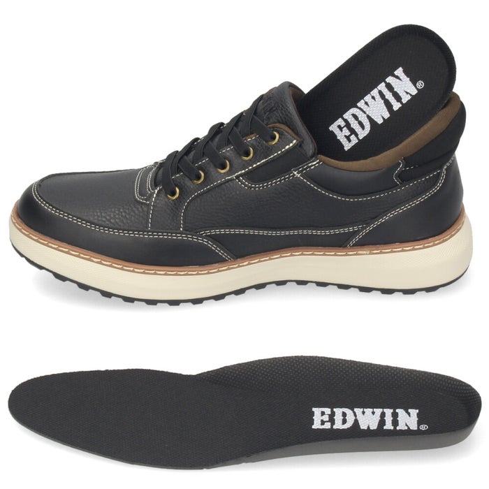 エドウィン スニーカー メンズ EDWIN EDM-14FS ハンズフリー 手を使わず履ける 立ったまま履ける 防水 4cm防水 ゴム紐 グリップソール 滑りにくい カジュアルシューズ ウォーキング ブラック ダークブラウン