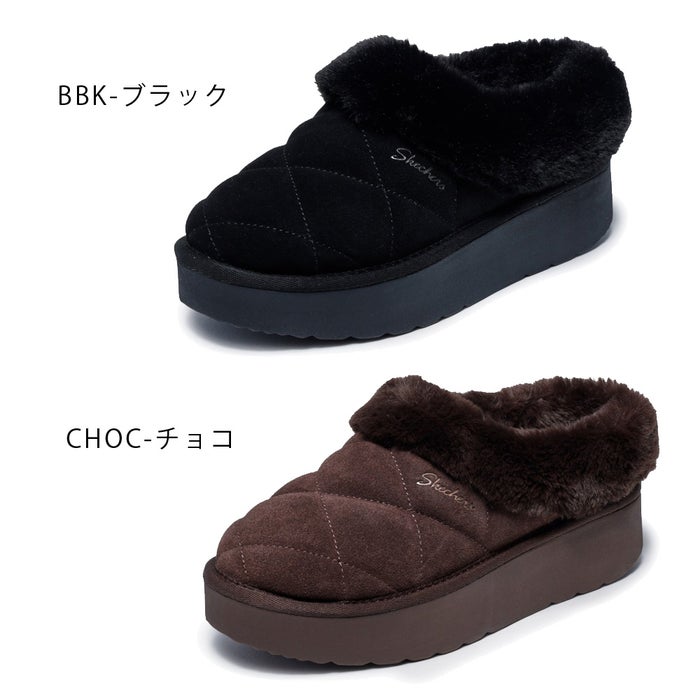 スケッチャーズ サボサンダル レディース 冬用サンダル 厚底 ボア あたたか 防寒 保温 スリッパ キープコージースナッグルタイム SKECHERS 168140 ブラック