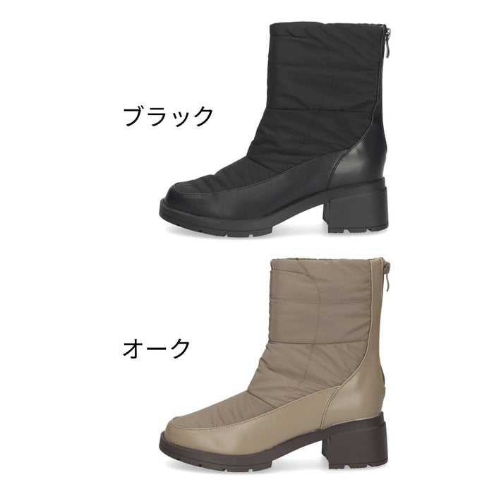 ブーツ レディース 4cm防水 厚底 太ヒール 5.5cm キルティングブーツ バックファスナー らくふわ中敷き 秋冬 きれいめ カジュアル Parade パレード 1018WK ブラック 黒 オーク