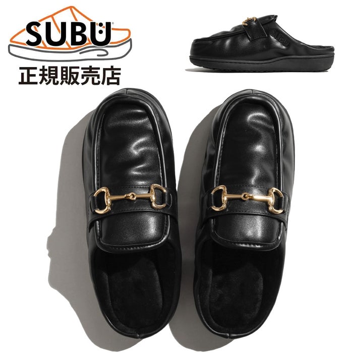 スブ サンダル レディース メンズ ローファー風 冬サンダル ドッツ かかとなし サボ 防寒 起毛インソール スリッポン SUBU LOAFER 49 黒 ブラック